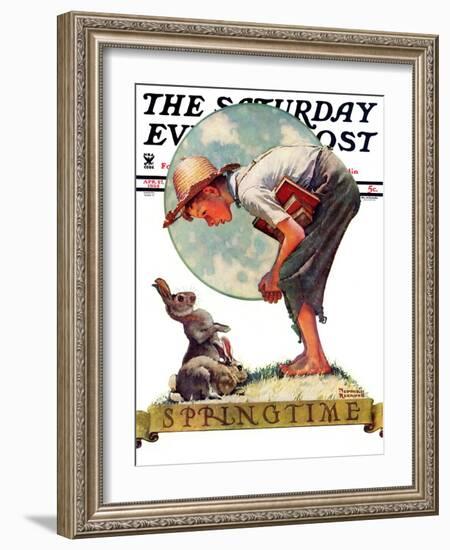 "Springtime, 1935 boy with bunny" Saturday Evening Post Cover, April 27,1935-Norman Rockwell-Framed Giclee Print