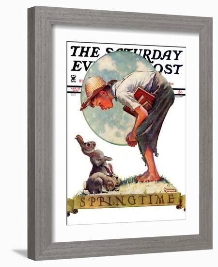 "Springtime, 1935 boy with bunny" Saturday Evening Post Cover, April 27,1935-Norman Rockwell-Framed Giclee Print