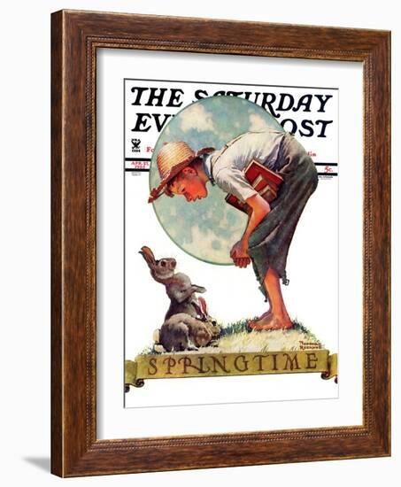 "Springtime, 1935 boy with bunny" Saturday Evening Post Cover, April 27,1935-Norman Rockwell-Framed Giclee Print