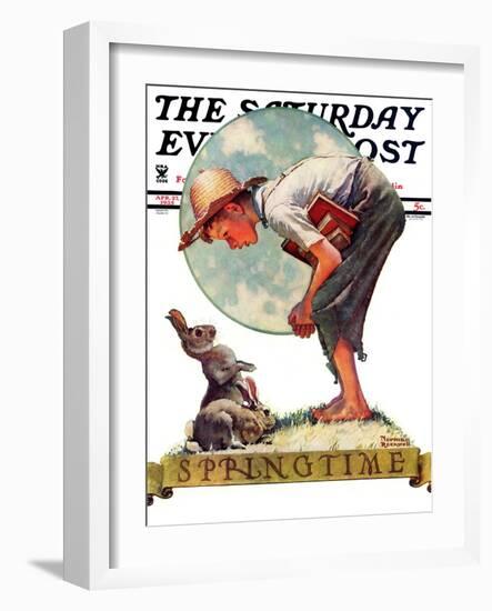 "Springtime, 1935 boy with bunny" Saturday Evening Post Cover, April 27,1935-Norman Rockwell-Framed Giclee Print