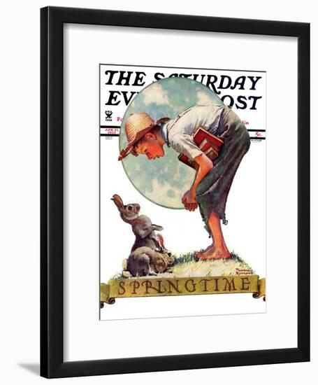 "Springtime, 1935 boy with bunny" Saturday Evening Post Cover, April 27,1935-Norman Rockwell-Framed Giclee Print