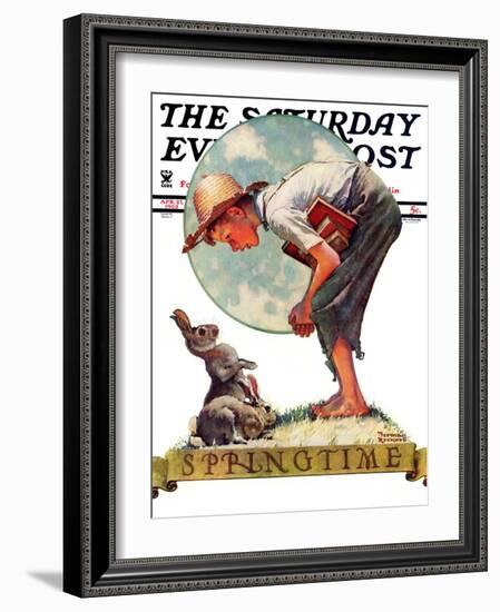 "Springtime, 1935 boy with bunny" Saturday Evening Post Cover, April 27,1935-Norman Rockwell-Framed Giclee Print