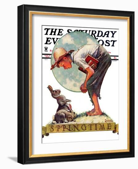 "Springtime, 1935 boy with bunny" Saturday Evening Post Cover, April 27,1935-Norman Rockwell-Framed Giclee Print