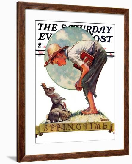 "Springtime, 1935 boy with bunny" Saturday Evening Post Cover, April 27,1935-Norman Rockwell-Framed Giclee Print