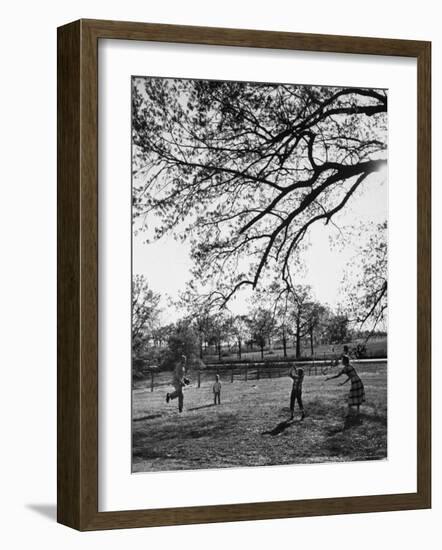 Springtime in Clarksville on a Farm with a Family Playing Baseball in the Yard-Yale Joel-Framed Photographic Print