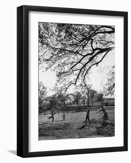 Springtime in Clarksville on a Farm with a Family Playing Baseball in the Yard-Yale Joel-Framed Photographic Print