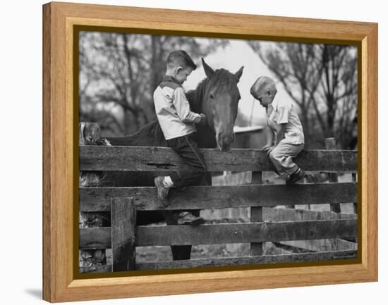 Springtime in Clarksville, with Two Kids and Their Pet Horse-Yale Joel-Framed Premier Image Canvas