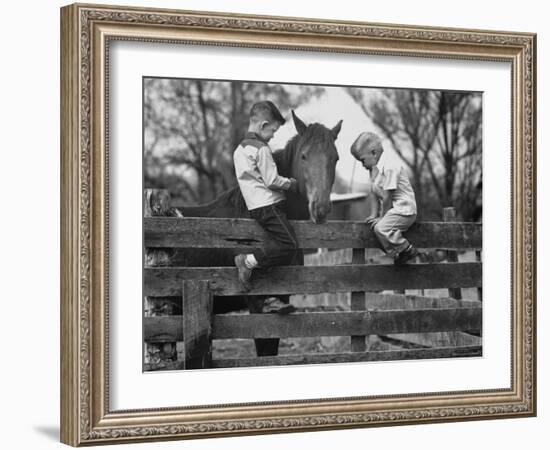 Springtime in Clarksville, with Two Kids and Their Pet Horse-Yale Joel-Framed Photographic Print