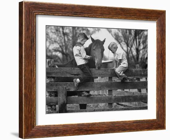 Springtime in Clarksville, with Two Kids and Their Pet Horse-Yale Joel-Framed Photographic Print