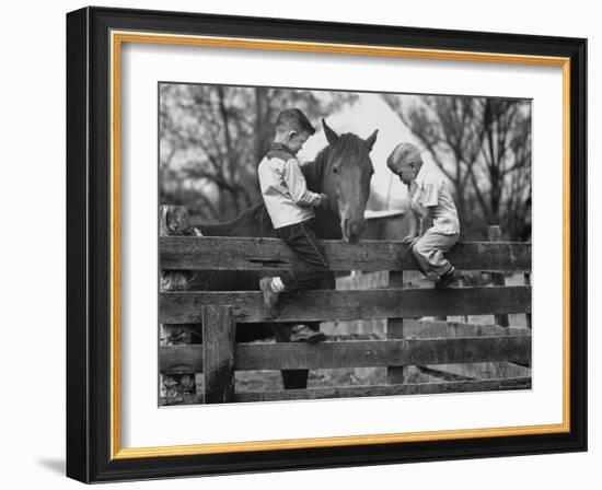 Springtime in Clarksville, with Two Kids and Their Pet Horse-Yale Joel-Framed Photographic Print