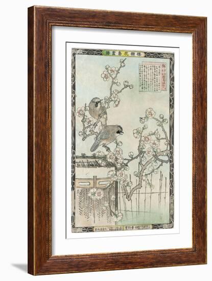 Springtime in Japan, Cherry Blossom and a Pair of Birds-null-Framed Art Print