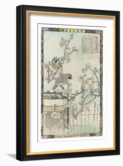 Springtime in Japan, Cherry Blossom and a Pair of Birds-null-Framed Art Print