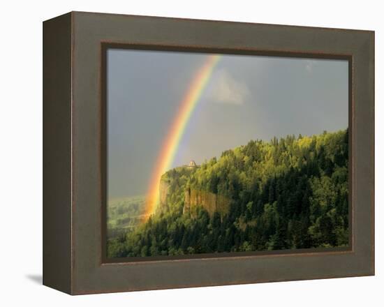 Springtime Rainbow Arching Over Vista House on Crown Point-Steve Terrill-Framed Premier Image Canvas