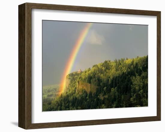 Springtime Rainbow Arching Over Vista House on Crown Point-Steve Terrill-Framed Photographic Print