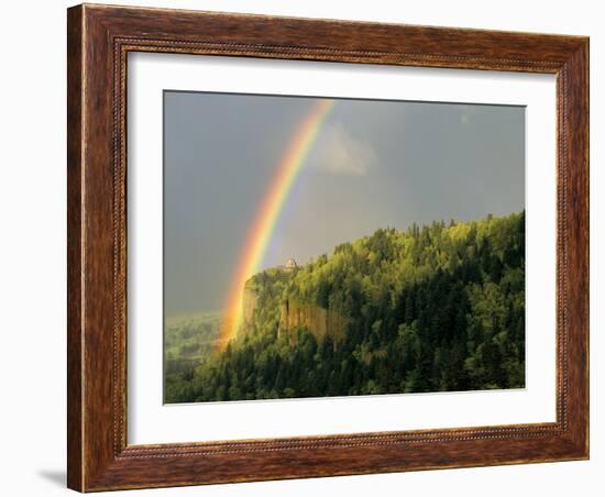 Springtime Rainbow Arching Over Vista House on Crown Point-Steve Terrill-Framed Photographic Print