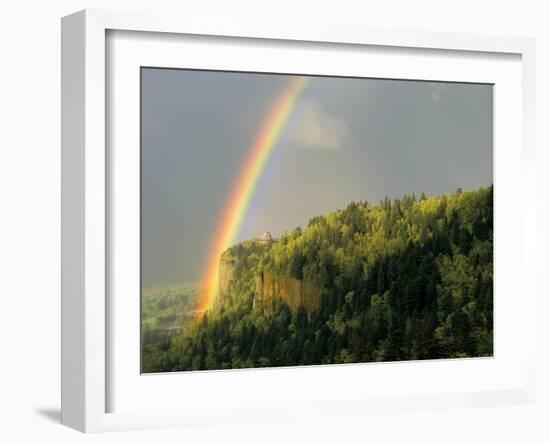 Springtime Rainbow Arching Over Vista House on Crown Point-Steve Terrill-Framed Photographic Print