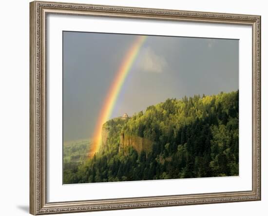 Springtime Rainbow Arching Over Vista House on Crown Point-Steve Terrill-Framed Photographic Print