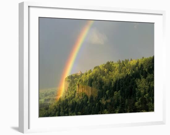 Springtime Rainbow Arching Over Vista House on Crown Point-Steve Terrill-Framed Photographic Print