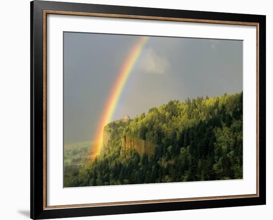 Springtime Rainbow Arching Over Vista House on Crown Point-Steve Terrill-Framed Photographic Print