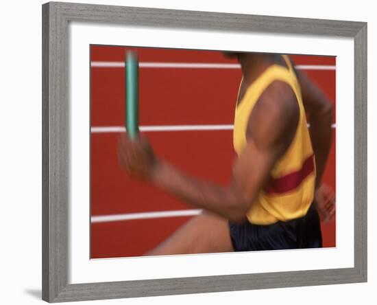 Sprinter Running with Baton-Peter Adams-Framed Photographic Print