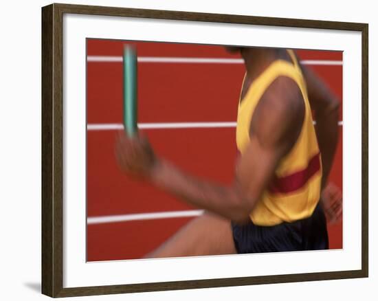 Sprinter Running with Baton-Peter Adams-Framed Photographic Print