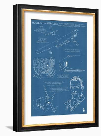 Spruce Goose - Hughes H-4 Hercules Blueprint, c.2009-Lantern Press-Framed Art Print