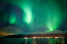 Green Aurora Borealis Dancing in the Sky-Spumador-Framed Premier Image Canvas
