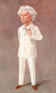 Mark Twain American Writer Born: Samuel Langhorne Clemens Pictured in a White Suit by Spy (Leslie M^ Ward)