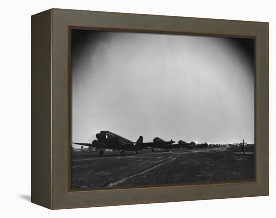 Squadron of C-47 Cargo Transports Preparing for an Evening Take Off During WWII-null-Framed Premier Image Canvas