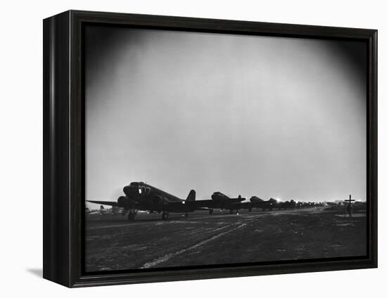 Squadron of C-47 Cargo Transports Preparing for an Evening Take Off During WWII-null-Framed Premier Image Canvas