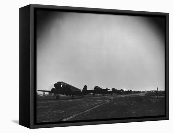 Squadron of C-47 Cargo Transports Preparing for an Evening Take Off During WWII-null-Framed Premier Image Canvas