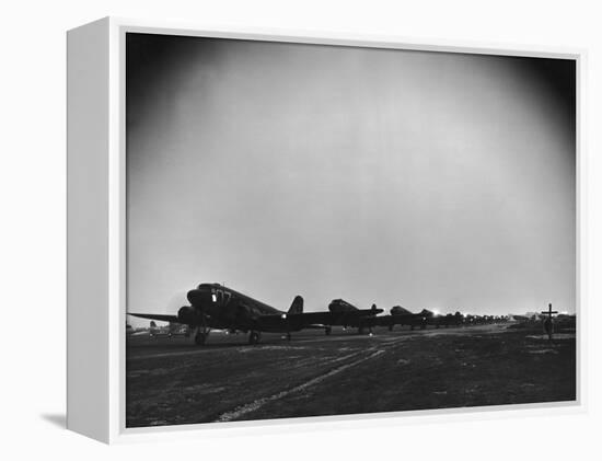 Squadron of C-47 Cargo Transports Preparing for an Evening Take Off During WWII-null-Framed Premier Image Canvas