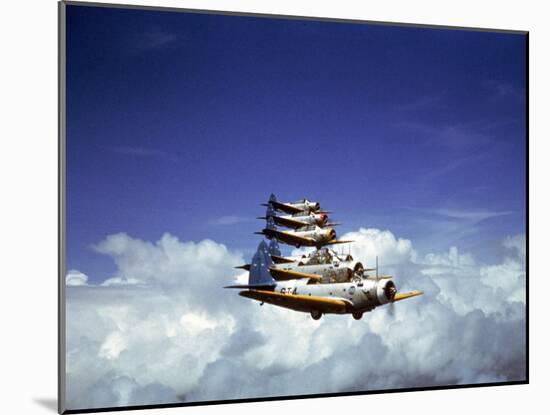 Squadron of Douglas Tbd Torpedo Bombers in Flight During the Us Navy's Pacific Fleet Maneuvers-Carl Mydans-Mounted Photographic Print