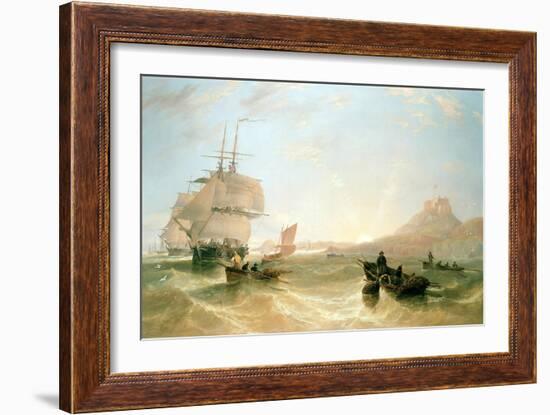 Squadron of Frigates and Fishing Vessels in a Choppy Sea Off Holy Island-John Wilson Carmichael-Framed Giclee Print