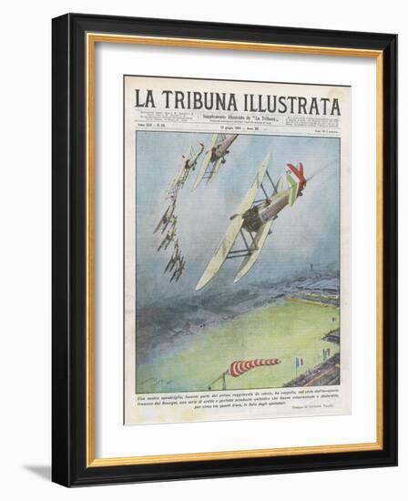 Squadron of Italian Fighters Perform Acrobatics Over le Bourget Airfield Near Paris-Vittorio Pisani-Framed Art Print