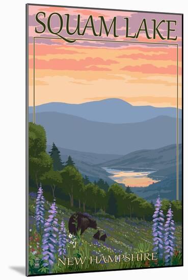 Squam Lake, New Hampshire - Bears and Spring Flowers-Lantern Press-Mounted Art Print