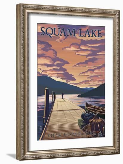 Squam Lake, New Hampshire - Dock and Sunset-Lantern Press-Framed Art Print