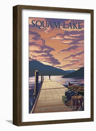 Squam Lake, New Hampshire - Dock and Sunset-Lantern Press-Framed Art Print