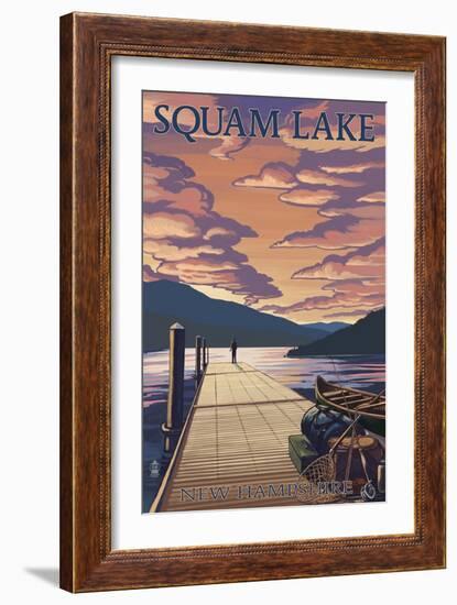 Squam Lake, New Hampshire - Dock and Sunset-Lantern Press-Framed Art Print