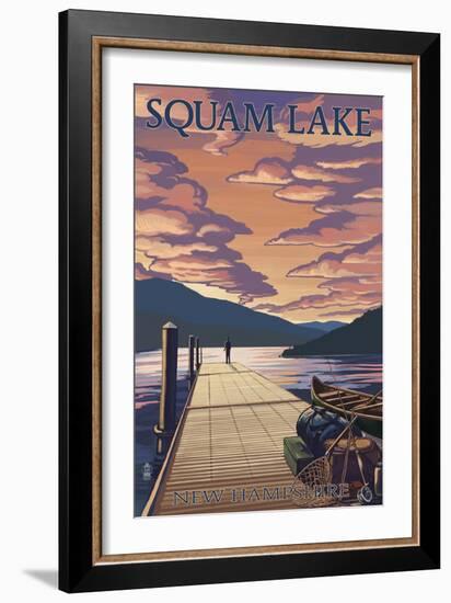 Squam Lake, New Hampshire - Dock and Sunset-Lantern Press-Framed Art Print