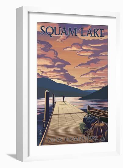 Squam Lake, New Hampshire - Dock and Sunset-Lantern Press-Framed Art Print