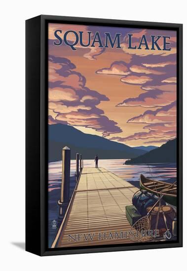 Squam Lake, New Hampshire - Dock and Sunset-Lantern Press-Framed Stretched Canvas