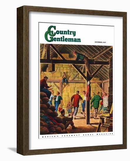 "Square Dance in the Barn," Country Gentleman Cover, November 1, 1947-W.W. Calvert-Framed Giclee Print