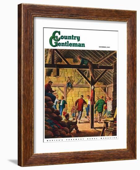 "Square Dance in the Barn," Country Gentleman Cover, November 1, 1947-W.W. Calvert-Framed Giclee Print