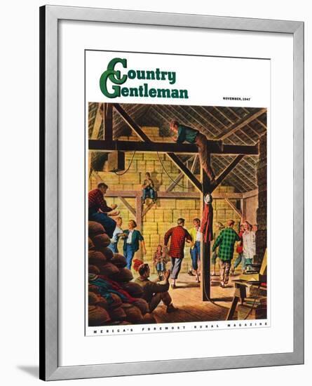 "Square Dance in the Barn," Country Gentleman Cover, November 1, 1947-W.W. Calvert-Framed Giclee Print