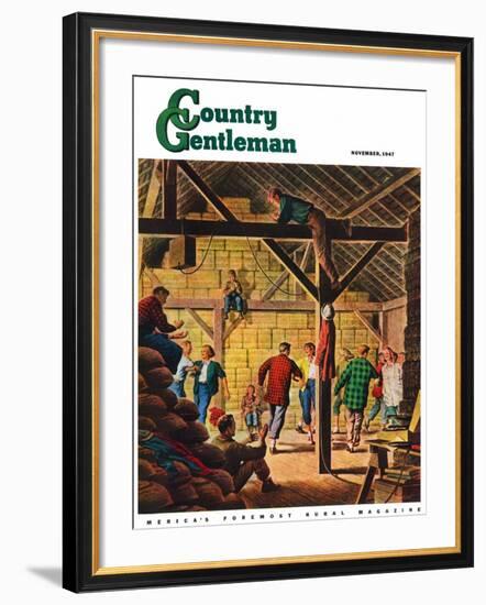 "Square Dance in the Barn," Country Gentleman Cover, November 1, 1947-W.W. Calvert-Framed Giclee Print