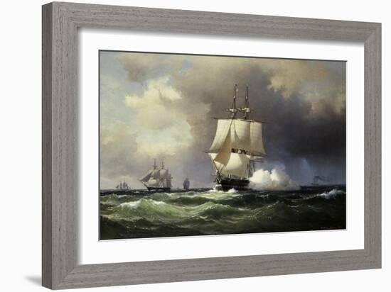 Square Riggers on the Open Sea-Wilhelm Melbye-Framed Giclee Print