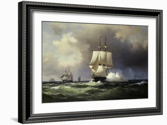 Square Riggers on the Open Sea-Wilhelm Melbye-Framed Giclee Print