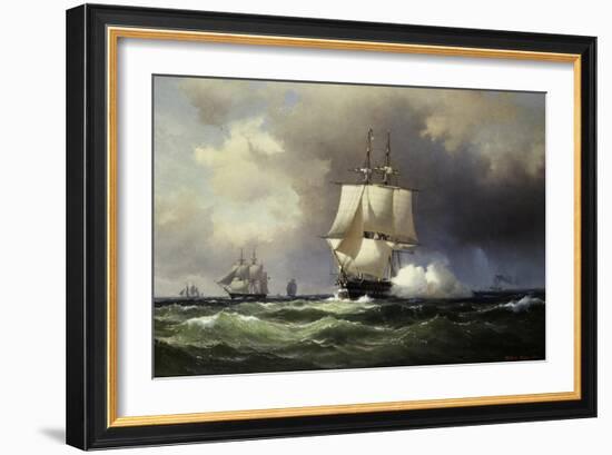 Square Riggers on the Open Sea-Wilhelm Melbye-Framed Giclee Print