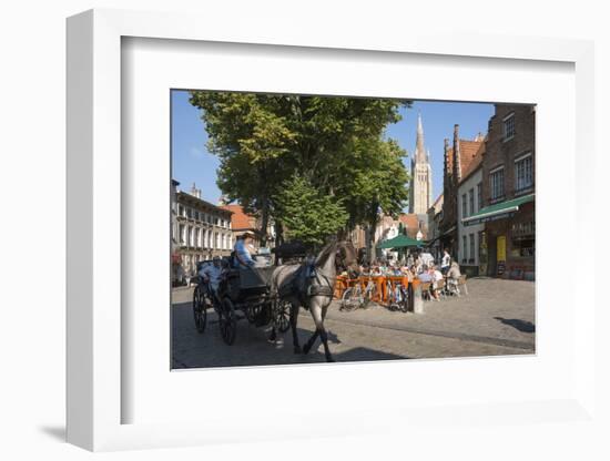 Square with cafe, horse and carriage, and spire of Church of Our Lady, Bruges, Belgium, Europe-James Emmerson-Framed Photographic Print